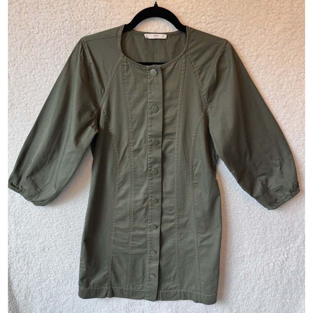Mango MNG Dress‎ Size 4 Women's Olive Green Cargo Snap Front Collared